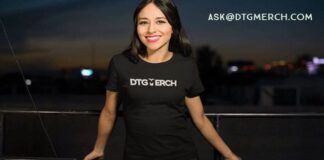 Smiling girl with a black DTGMerch t-shirt